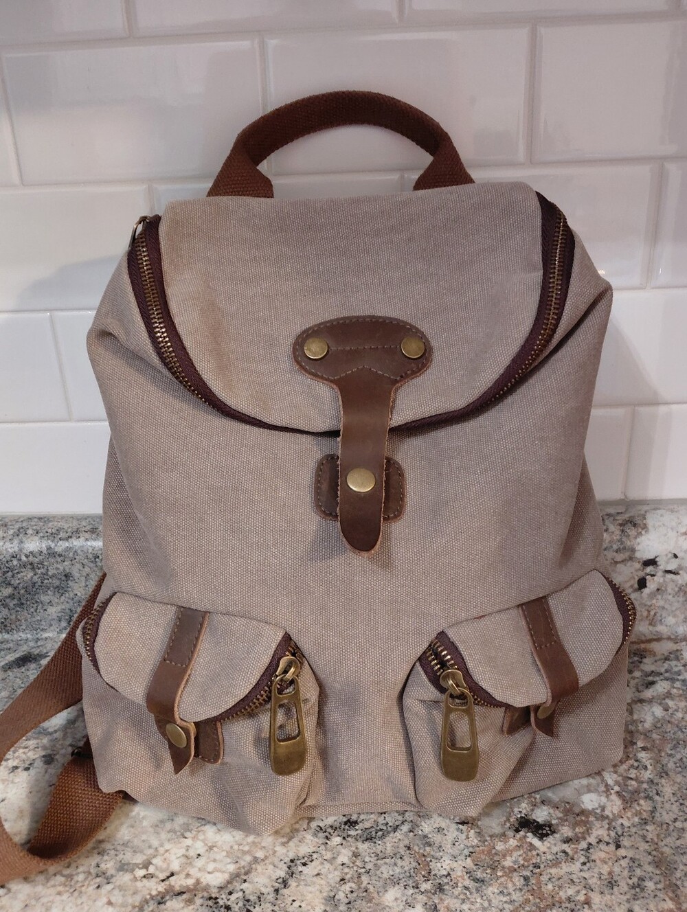 ZEDE Paris Small St Paul Brown Canvas Leather Backpack